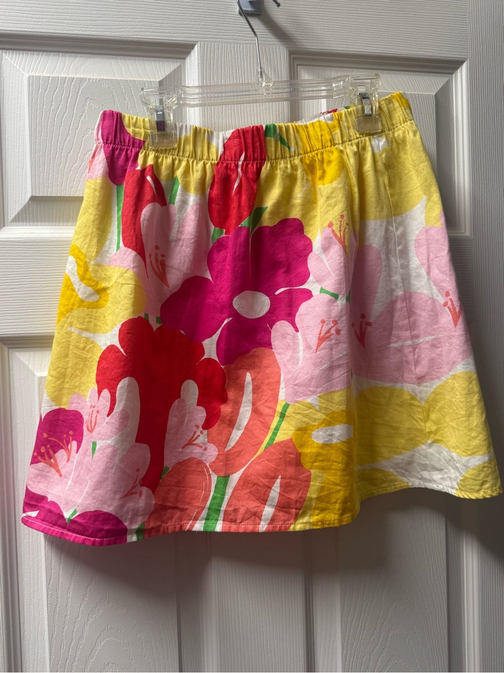 Lilly Pulitzer Yellow Floral Circle Skirt with Pink & Red Blooms